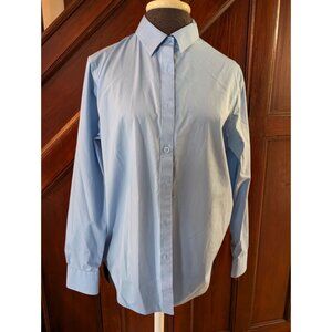 Jones New York Signature Blue Stretch Easy Care Button-Up Shirt Womens M